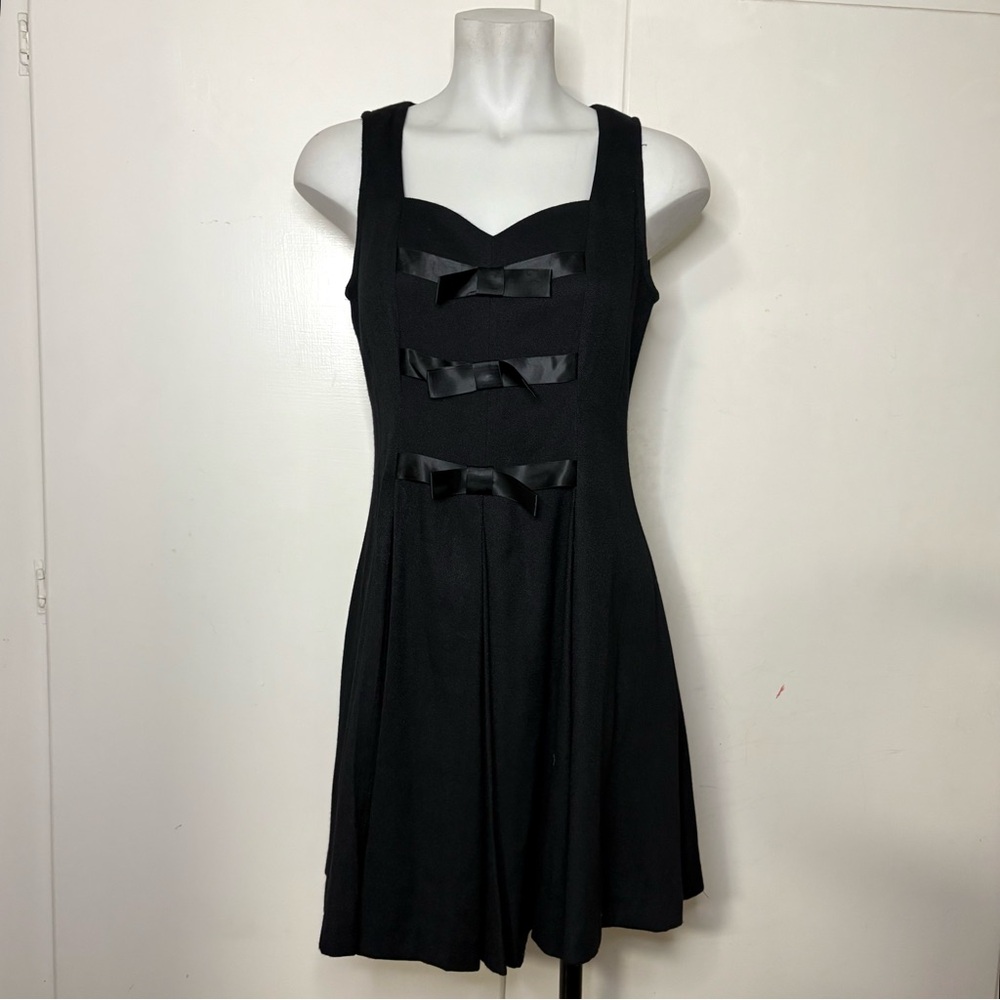 Vintage 90s Black Bow Sleeveless A Line Mini Dress
